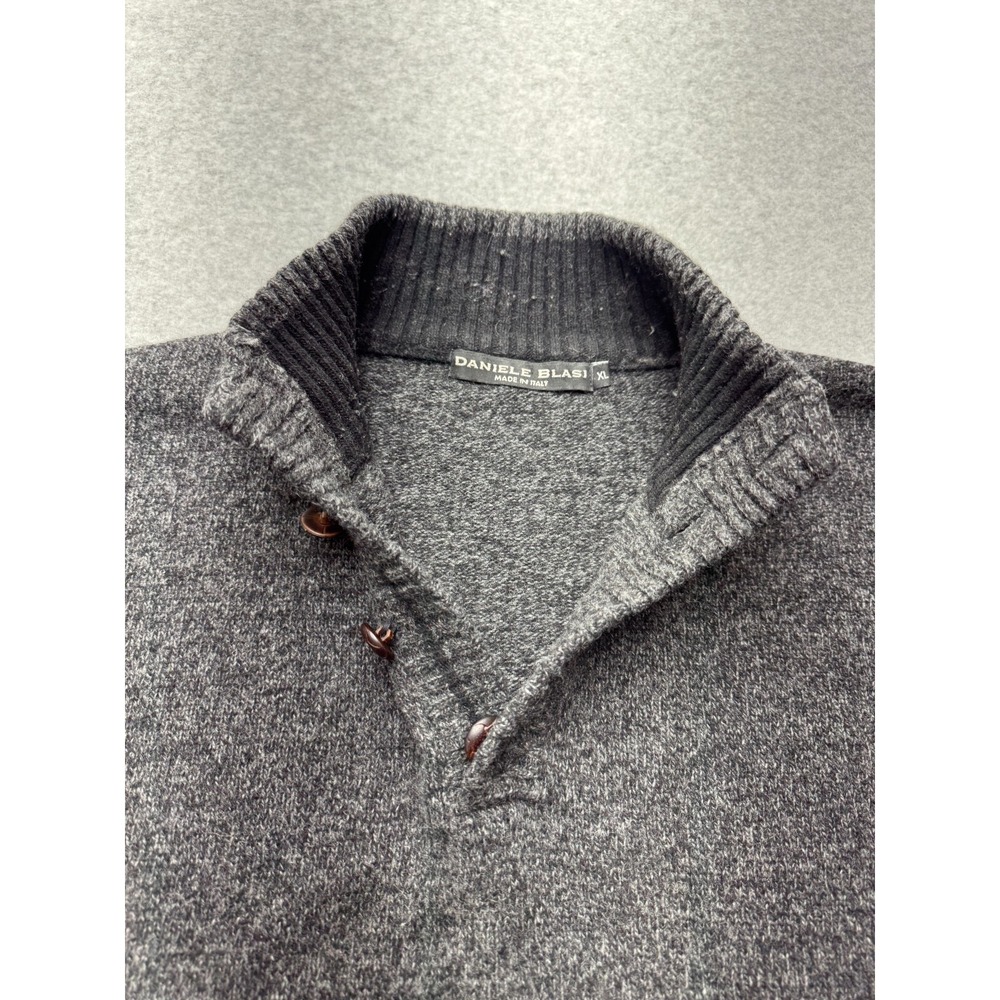 Daniele Blasi Sweater Mens XL Gray Wool Blend Italy Mock Neck Button Pullover - Picture 5 of 10